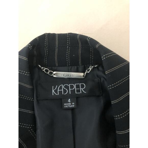 Kasper Blazer Womens 4 Black 3 Buttons Fitted Office Clueless Preppy Long Sleeve - Picture 6 of 9